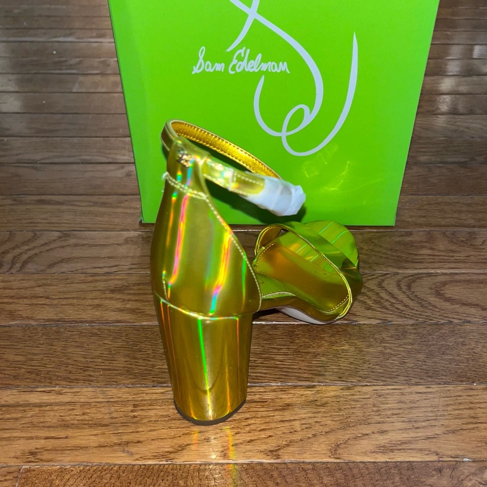 Sam Edelman Yaro Block Heeled Sandals Metallic Gold Leather Women’s 9 - Picture 6 of 14